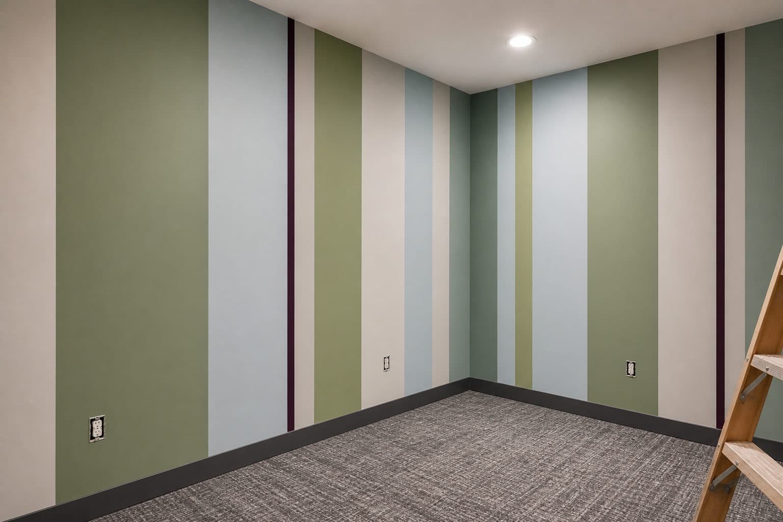 Multicolour painted stripe feature walls in a Polygon show home